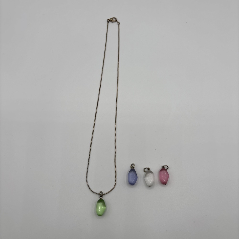 Vintage Cats Eye Gemstone Gold Tone Pendant Necklace 4 Interchangeable Gemstones